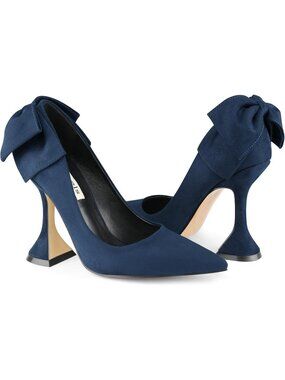 Women’s Navy Blue Bow Rhinestone Knee High Cowboy Pointed Toe Western Cowgirl Bo